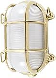MARETeam Foresti & Suardi - Ovale maritime Lampe | Schiffslampe | aus poliertem Messing | 165 x 235 mm | IP 54 | E27 Sockel (satiniertes Glas) incl LED Leuchtmittel