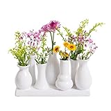 Jinfa Handgefertigte kleine Keramik Deko Blumenvasen Set aus 7 Vasen in weiß