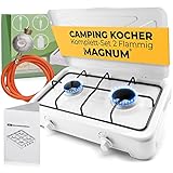 Magnum Gaskocher 2-flammig inkl. Gasschlauch Robuster Campingkocher für Gasflasche Camping Gasgrill für Indoor und Outdoor Tischgrill ideal für Camping und Angeln