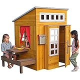 KidKraft 182 Modernes Outdoor Garten-Spielhaus aus Holz mit Kinderküche und Gartenmöbel für Kinder