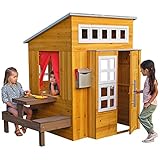 KidKraft 182 Modernes Outdoor Garten-Spielhaus aus Holz mit Kinderküche und Gartenmöbel für Kinder