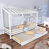 JINTAOMA Hausbett Ausziehbett Jugendbett Bett mit Stauraum Tagesbett Funktionsbett Bett 90x200 Kojenbett Weiß