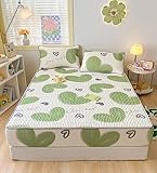 Wasserbett Boxspringbett Spannbettlaken 120 x 200 cm, 1 Stück, Cartoon-Latex-Spannbettlaken, verdickte Bettlaken aus Eisseide, Bettlaken für Jungen und Mädchen, Schlafzimmer, Grün