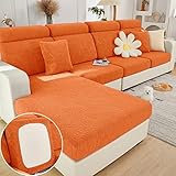 Sofabezug L Form 3 Sitzer Samt Ohne Armlehne, Sofabezug Ecksofa Spannbezug, Elastische Weiche rutschfeste Spandex-Sofaabdeckung MöBelschutz FüR 1/2/3/4 Sitzer