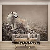 Individuelle Fototapeten 3D Tierischer Weißer Wolf Fototapeten Wohnzimmer Tv Sofa Schlafzimmer Arbeitszimmer Dekor Abziehen Und Aufkleben Wandfoto Abnehmbare Wandposter Selbstklebende W 350 x 256 cm