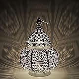 Orientalische Laterne aus Metall Maha Weiss 28cm | orientalisches Marokkanisches Windlicht Gartenwindlicht | Marokkanische Metalllaterne für draußen als Gartenlaterne, oder Innen als Tischlaterne