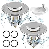 Universelle Abflussstopfen Waschbecken, 2 Stück Waschbeckenstöpsel Pop Up, Rückprall Kupferkern Push-Typ Abflusssieb mit Anti Clogging Sieb für Ø 34-40mm Waschbecken Badewanne Küchenspüle, Silber