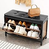 Schuhaufbewahrungsbank Mit Verstecktem Schuhregal,Schuhbank Aus Weichem Leder Für Kinder Und Erwachsene,Rustikaler Eingangsbereich Schuhschrank Schuhorganisator Bauernhausmöbel-Vintage 80x30