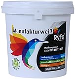 RyFo Colors Manufakturweiß 1l (Größe wählbar) - unsere beste Profi Wandfarbe, sehr ergiebige zertifizierte Innen-Dispersion, Innenfarbe weiß, hoher Weißgrad, Deckkraft Klasse 1, Nassabrieb Klasse 1