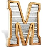 Tavenly 35,6 cm verzinkte BauernhausBuchstaben für Heimdekoration – 3Dgroßer Metallbuchstaben mit Holzbordüre – rustikale Monogrammschilder für Wohnzimmer, Küche, Holz, BauernhausDekoration,
