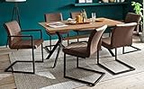 expendio Essgruppe Elmo Wildeiche Antik Nb. 160x76x90 cm + 4X Schwingstuhl 2X Schwingsessel Kiara A Vintage Kunstleder braun Tischgruppe