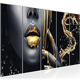 Runa Art Bild Lippen Gold Schwarz Wanbilder auf Vlies Leinwand Wanddekoration Wohnzimmer Schlafzimmer 041556a