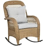 Outsunny Rattan Schaukelstuhl, Schaukelsessel mit Kissen, Gartenstuhl mit Waschbaren Polsterbezüge, Loungemöbel für Hinterhof, Garten, Terrassen, Gelb, 69 x 92 x 100 cm