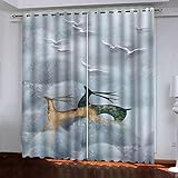 GSKOQD Gardinen Wohnzimmer Schlafzimmer 3D Druck Weißer Waldelch Muster Blickdichter Vorhang Verdunkelungsvorhänge 170X200Cm (B X H) Ösenvorhang 2Er Set Fensterdekoration Vorhänge Blickdicht