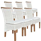 Esszimmer-Stühle Set Rattanstühle Perth 6 Stück Esstisch Stühle weiß Korbstühle nachhaltig Farbe mit Sitzkissen