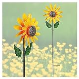 Metall Sonnenblumen Windmühle, Metallmaterial Sonnenblume Haltbarer Balkon Windräder, Ornamente für Garten