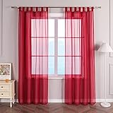 ESLIR Gardinen mit Schlaufen Vorhänge Fensterschal Transparent Schlaufenschal Voile Rot BxH 140x145cm 1 Stück