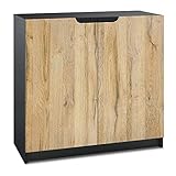 Vladon Sideboard Logan, Kommode mit 2 Türen, Schwarz matt/Eiche Natur (82 x 78 x 37 cm)