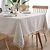 Dremisland Tischdecke Rechteckige Quaste Tischtuch Beige Baumwolle Leinen Tischdecke Abwaschbar Staubdicht Couchtisch Tischdecken für Küche Picknick Tischdekoration (Beige, 140 x 180 cm)