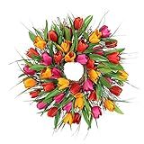 LUCKLY 43,2 cm langblättrige Girlande zum Aufhängen an der Tür, hängende Dekoration, künstliche Tulpen-Kranz, orange künstliche Blume, tolles Geschenk für Familie