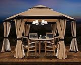 ABCCANOPY 4MX4M Pavillon für Terrassen Outdoor Sechseckiger Pavillon mit Netz und Sichtschutzvorhängen, Khaki