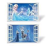2Pcs Frozen Die Eiskönigin Wandtattoo 3D Effekt XXL Anna und Elsa Wandaufkleber Fenster für Kinderzimmer Mädchen Deko Geschenk Groß 1000mmx600mm