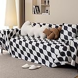 Homxi Sofahusse Zweisitzer,200x180CM,Sofa Überzug Geometrisch Muster Überwurf für Sofa Eisseide Sofa Handtuch Schwarz Cauchsofa Bezug