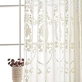 SLOW SOUL 2er Set europäische Klassische Vorhänge Gardinen für Wohnzimmer Schlafzimmer mit Stangentasche durchsichtig, Bestickt Fenstervorhänge weiß, 137 x 213 cm (B x H)