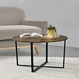 [en.casa] Couchtisch Vadstena 45x80cm Beistelltisch rund Wohnzimmertisch Couchtisch Sofatisch Stahlgestell Dunkler Holzton