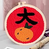 DACUN DIY. Orange Latch Haken-Kits, Obsthaken-Teppich-Handwerks-Strick-Stickerei-Kit-Punch-Nadel-Starter-Kit, mit Punch-Nadel-buntes Garn-Muster vorgedruckt (Color : Orange, Size : 20X20CM/8X8IN)