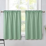 Home Queen Wasserabweisende Badezimmer-Fenstervorhänge, Waffelstruktur, halbe Café-Vorhang, Ebene für Küche, 71,1 x 114,4 cm, 2er-Set, Salbei