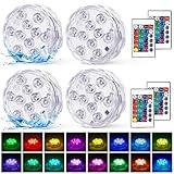daphomeu Tauchbare LED-Leuchten mit Fernbedienung - Wasserdicht und batteriebetrieben - RGB-Multi-Farbwechsel - Für Pool, Vase, Spa, Aquarium, Teich, Whirlpool, Partydekoration (4 Stück)