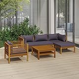 JUNZAI 6-TLG. Garten-Lounge-Set mit Auflage, Lounge Gartenmöbel Set, Terassenmöbel Wetterfest, Gartenlounge, Balkon Möbel, Garten Loungemöbel Set,Massivholz Akazie