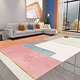 RUGMRZ Teppich Kinderzimme Area Rug Orange rosa rechteckiges geometrisches Muster Moderne Schlafzimmer Accessoires verblassen Nicht Outdoor Teppich 120 x 190 cm