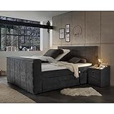 Lomadox Boxspringbett 180x200 cm elektrisch verstellbar mit 2 Nachttischen | Doppelbett mit Nachtschränken in anthrazit mit Härtegrad H2