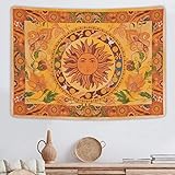 Yugarlibi Brennende Sonne Wandteppich, Frühlings Blumen Vintage Wandbehang, orangefarbener Wandteppich für Schlafzimmer Wohnzimmer, 210x150cm