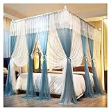 Europäisches Moskitonetz, Himmelbett-Moskitonetz mit Rahmen, Bettnetz, dreitürig, für Einzel- bis Kingsize-Betten, Hängematten, Kinderbetten (Farbe: Blau, Weiß, Größe: 1,8 x 2 m Bett)