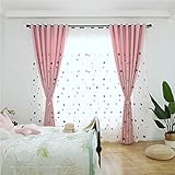 Naturer Vorhänge Kinderzimmer Mädchen Verdunkelung Rosa Stickerei Herz Muster 225x140 Lang 2 Stück Thermo Gardinen Ösenschal Babyzimmer