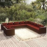 Homgoday Gartenmöbel Set 11-TLG. Gartenlounge mit Kissen Gartensofa Sitzgruppe Balkonmöbel Lounge Sofa Sitzgarnitur Gartenset Sofagarnitur für Garten Terrasse Balkon Braun Poly Rattan