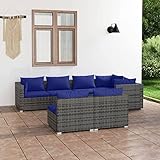 Festnight Gartenmöbel Set Rattan Gartenlounge Rattan Gartensofa Loungemöbel Sofa Balkonmöbel Ecke Sofa Garten Terrassenmöbel-Grau und Dunkelblau-3x Eckteil + 4X Mittelteil