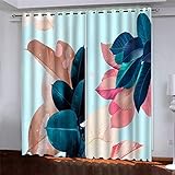 3D Vorhänge Blickdicht Gardinen Wohnzimmer Ösenvorhang 2Er Set, Dunkelblaue Rosa Blätter 3D 182(B) X214(H) cm Druck Thermovorhang Kälteschutz Schallschutz Vorhänge Fensterdekoration Für Guten Schlaf
