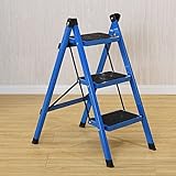 Haushalts-3-Stufen-Leiter-Stuhl mit doppeltem Verwendungszweck für den Innenbereich, DREI Stufen, 3-stufige, rutschfeste Pedale, Fischgräten-Klappleiter (Color : Blue) Family