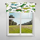 TropicalLife Niedlicher Dinosaurier Kawaii Vorhang Volant für Fenster Kleiner Vorhang Halbe Fenster Vorhänge mit Stangentasche für Café Badezimmer Küche Wohnzimmer Dekor, 106x30cm