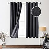WONTEX 100% Verdunklungsvorhänge für Schlafzimmer, dunkelgrau,Winter wärmeisolierend Fenstervorhang Paneele, 132.1x114.3 cm, 2er Set