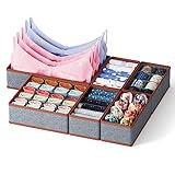 SUOCO 6 Stück Socken-Unterwäsche-Organizer Trennwände für Schubladen, faltbare Schrank-Kommoden-Aufbewahrungskörbe für Kleidung, Babykleidung, BH, Höschen, Schal, Krawatte, Dessous, Grau (C-D Cup BH)