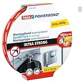 tesa Powerbond Ultra strong - Doppelseitiges, extra starkes Montageband zur permanenten Befestigung im Außen- und Innenbereich, Weiß - 5 m : 19 mm