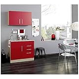 Lomadox Single-Küche 100cm Hochglanz rot inkl. Spüle & Kochmulde