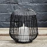 Lights4fun 23,5cm Outdoor Laterne mit LED Kerze Weiß batteriebetrieb Timer Garten Deko Balkon Schwarze Laterne Außen