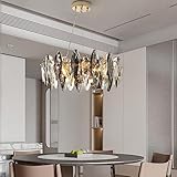 TTNAO Kristall Kronleuchter Luxus Gold Pendelleuchte Schön Grauer Funkelnder Kristall Blätter Modern Pendelleuchten für Kücheninsel Wohnzimmer Esszimmer Schlafzimmer Lampe,6-Flammig(Runden)