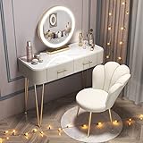 RobLux Schminktisch Set, Moderne Kosmetik Kommode mit abnehmbarem LED Spiegel und Schubladen, Home Furniture Schlafzimmer Makeup Eitelkeit Tisch Hocker Set